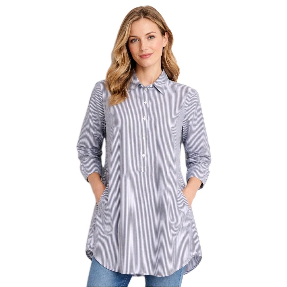 J. McLaughlin Arissa Tunic Womens XS Purple White Striped Long Sleeve NEW READ